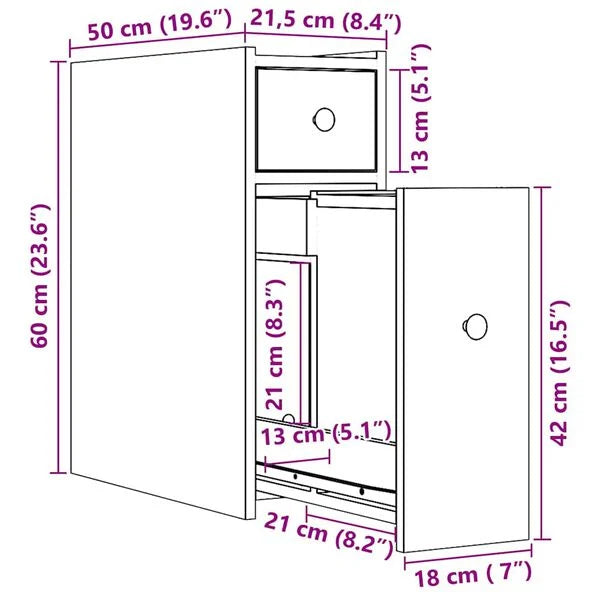 Badschrank Artisan-Eiche aus Holz Massiv Wandmontage mit Schublade 80 x 18 x 60 cm
