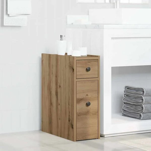 Badschrank Artisan-Eiche aus Holz Massiv Wandmontage mit Schublade 80 x 18 x 60 cm