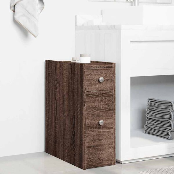 Badschrank Braun Eiche aus Holz Massiv Wandmontage mit Schublade 80 x 18 x 60 cm