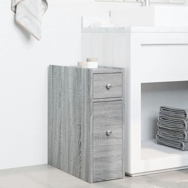 Badschrank Grau Sonoma aus Holz Massiv Wandmontage mit Schublade 80 x 18 x 60 cm
