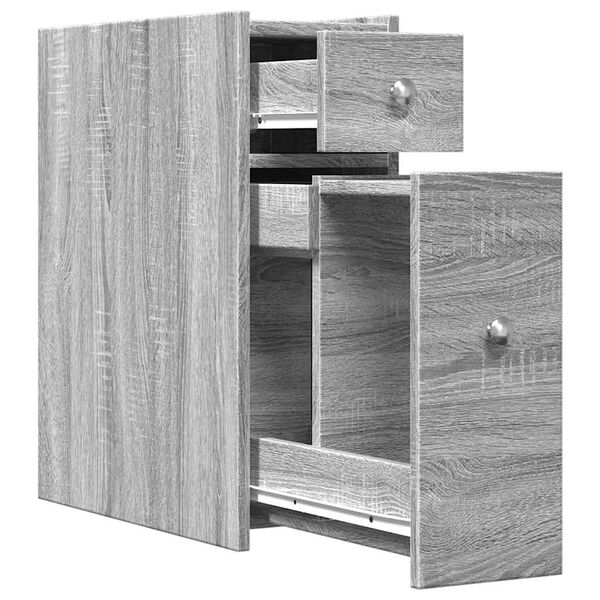 Badschrank Grau Sonoma aus Holz Massiv Wandmontage mit Schublade 80 x 18 x 60 cm