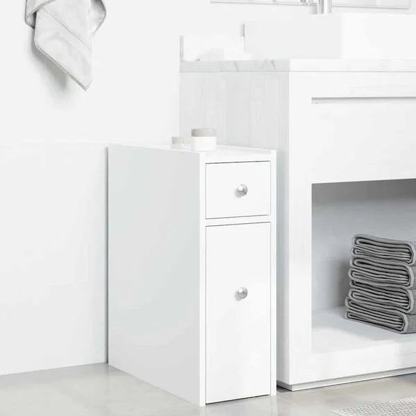 Badschrank aus Holz Massiv Weiß Wandmontage mit Schublade 80 x 18 x 60 cm