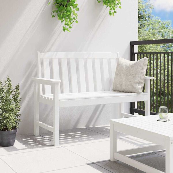 Gartenbank Weiß 2-Sitzer mit Armlehnen 120 x 59 x 88 cm