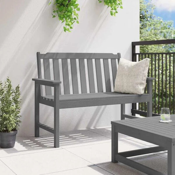 Gartenbank Hellgrau 2-Sitzer mit Armlehnen 120 x 59 x 88 cm