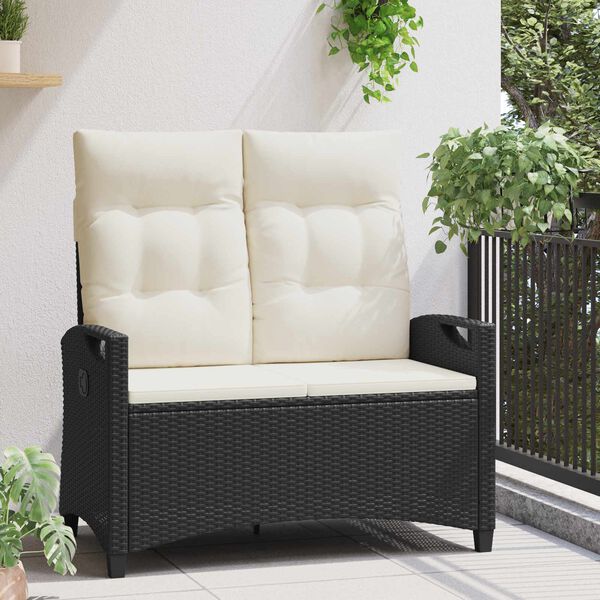 Liege-Gartenbank Stahl Schwarz und Creme mit verstellbarer Rückenlehne & Kissen 105 x 60 x 112 cm