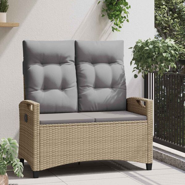 Liege-Gartenbank Stahl Beige und Hellgrau mit verstellbarer Rückenlehne & Kissen 105 x 60 x 112 cm