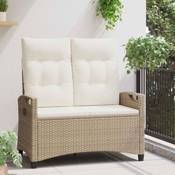 Liege-Gartenbank Stahl Beige und Creme mit verstellbarer Rückenlehne & Kissen 105 x 60 x 112 cm