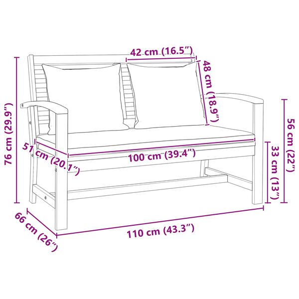 Gartenbank Teak Massivholz Braun und Dunkelgrau 110 x 66 x 76 cm