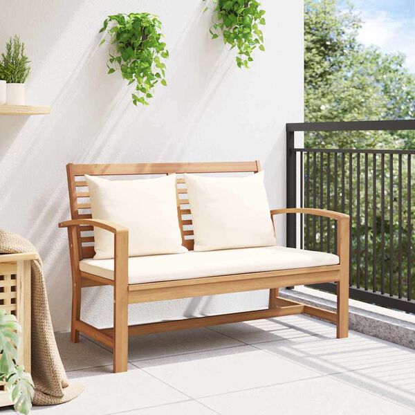 Gartenbank Teak Massivholz Braun und Creme 110 x 66 x 76 cm
