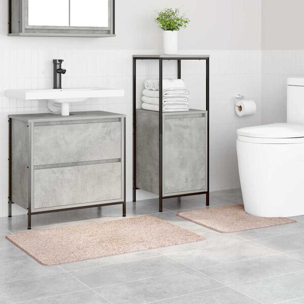 2er Set Badematte Creme Rutschfest Waschbar 50x50 & 60x90 cm