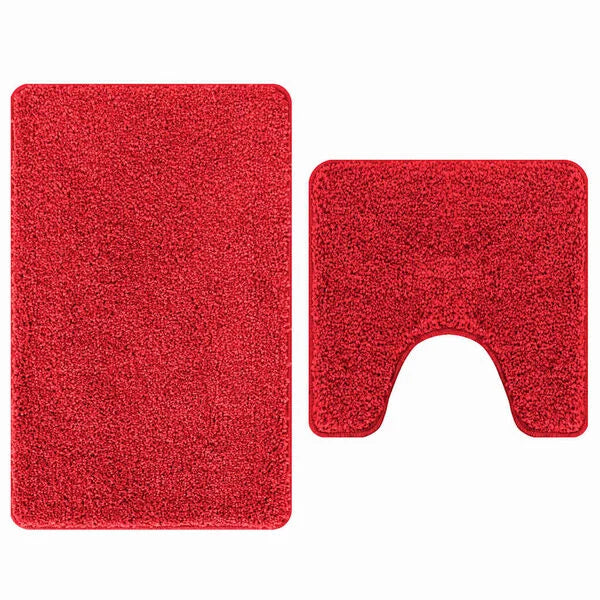 2er Set Badematte Rot Rutschfest Waschbar 50x50 & 60x90 cm