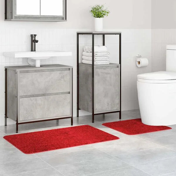 2er Set Badematte Rot Rutschfest Waschbar 50x50 & 60x90 cm