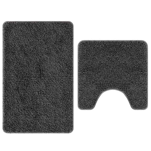 2er Set Badematte Dunkelgrau Rutschfest Waschbar 50x50 & 60x90 cm