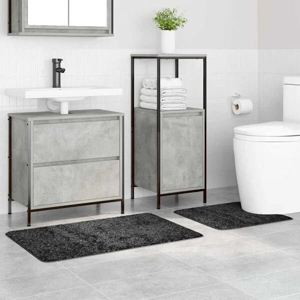 2er Set Badematte Dunkelgrau Rutschfest Waschbar 50x50 & 60x90 cm