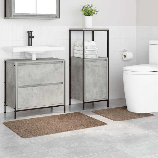 2er Set Badematte Braun Rutschfest Waschbar 50x50 & 60x90 cm