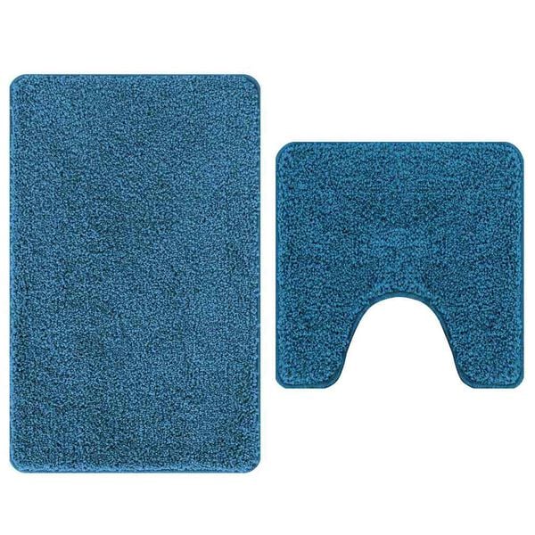 2er Set Badematte Blau Rutschfest Waschbar 50x50 & 60x90 cm