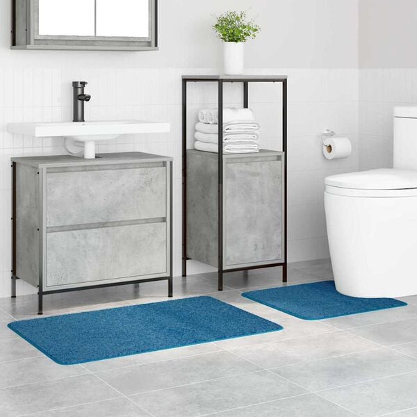 2er Set Badematte Blau Rutschfest Waschbar 50x50 & 60x90 cm