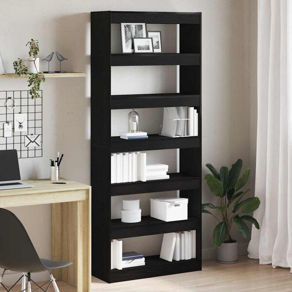 Bücherregal mit 6 Regalen aus Holz Massiv Schwarz 80 x 30 x 198 cm