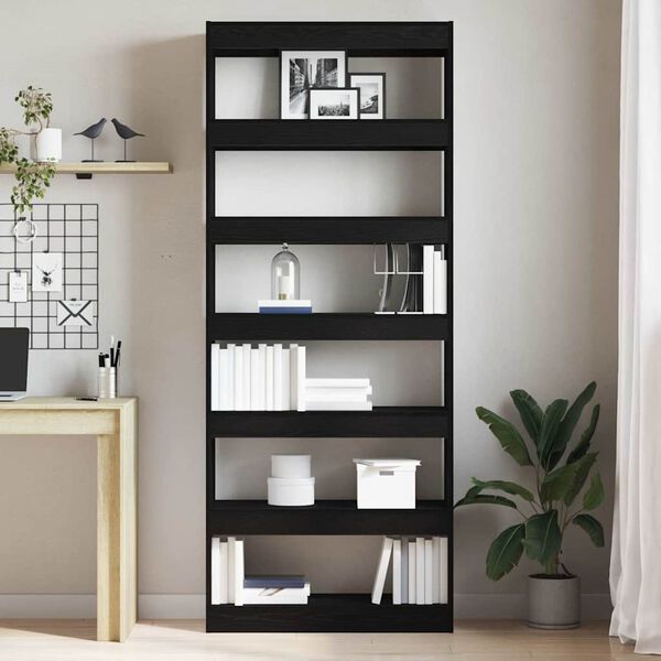 Bücherregal mit 6 Regalen aus Holz Massiv Schwarz 80 x 30 x 198 cm