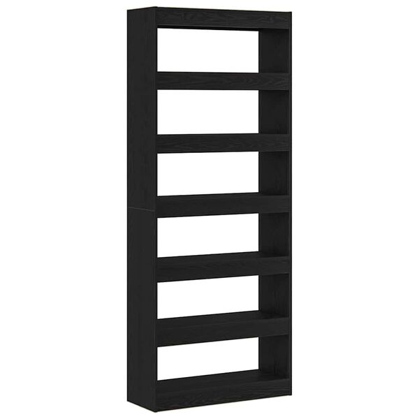 Bücherregal mit 6 Regalen aus Holz Massiv Schwarz 80 x 30 x 198 cm