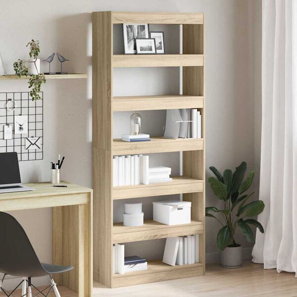 Bücherregal mit 6 Regalen aus Holz Massiv Sonoma Eiche 80 x 30 x 198 cm
