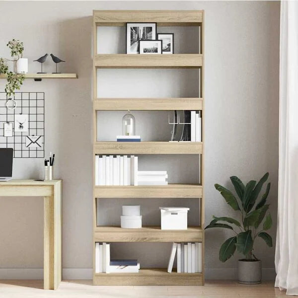 Bücherregal mit 6 Regalen aus Holz Massiv Sonoma Eiche 80 x 30 x 198 cm