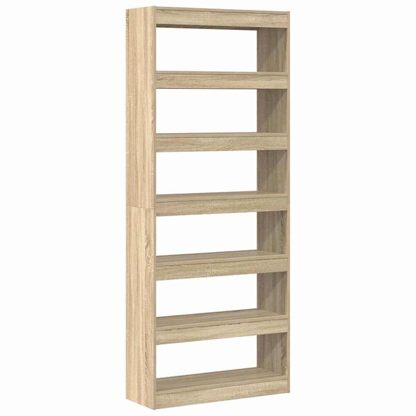 Bücherregal mit 6 Regalen aus Holz Massiv Sonoma Eiche 80 x 30 x 198 cm