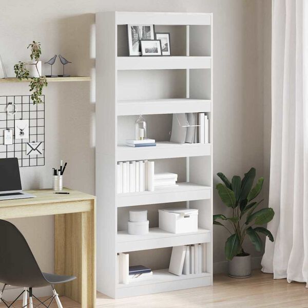 Bücherregal mit 6 Regalen aus Holz Massiv Weiß 80 x 30 x 198 cm