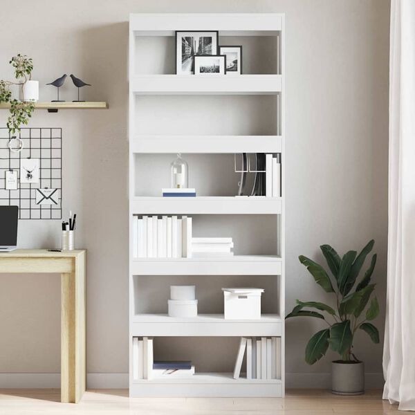 Bücherregal mit 6 Regalen aus Holz Massiv Weiß 80 x 30 x 198 cm