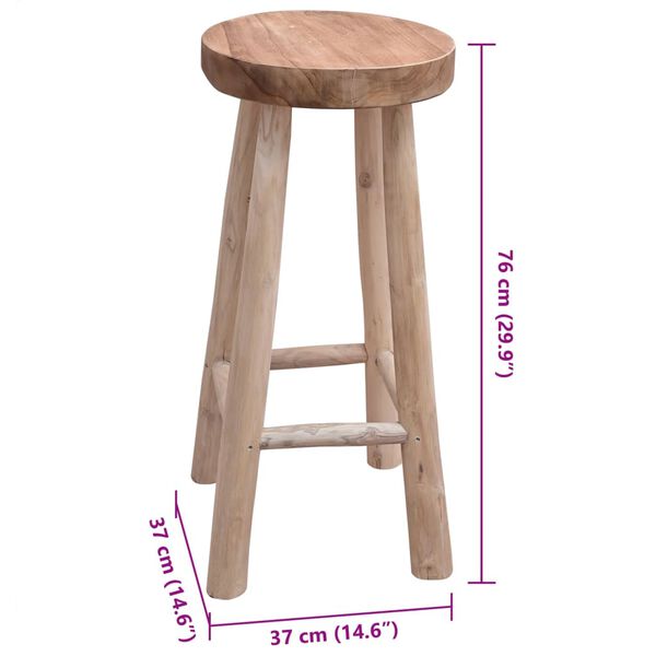 Barhocker Teak Massivholz Rustikal Handgefertigt 76 cm
