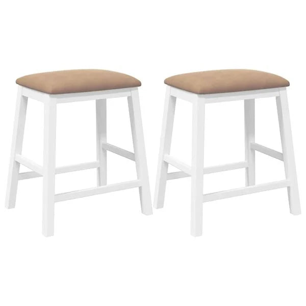 2er Set Barhocker Weiß und Braun Stoff Gummibaumholz Gepolstert