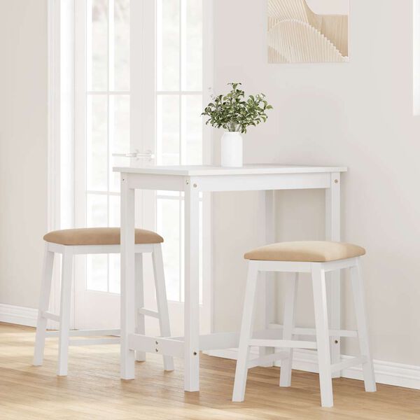 2er Set Barhocker Weiß und Braun Stoff Gummibaumholz Gepolstert