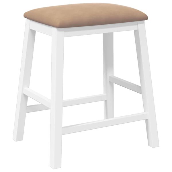 2er Set Barhocker Weiß und Braun Stoff Gummibaumholz Gepolstert