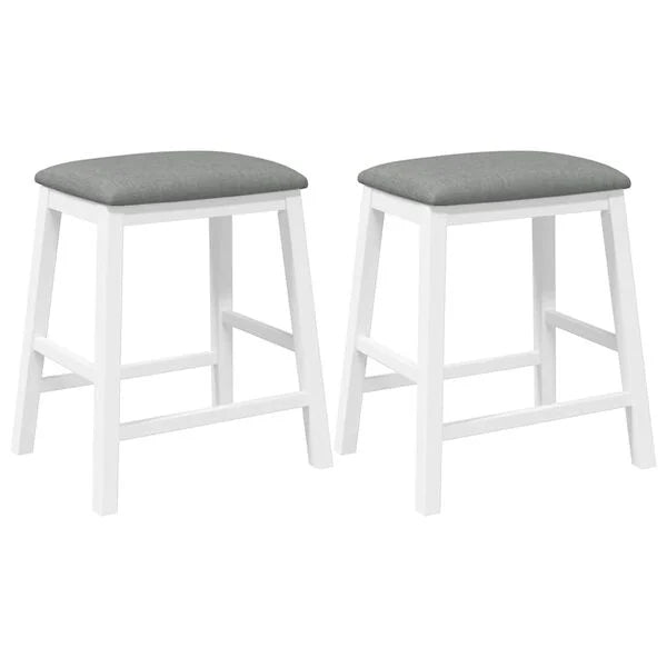 2er Set Barhocker Weiß und Grau Stoff Gummibaumholz Gepolstert