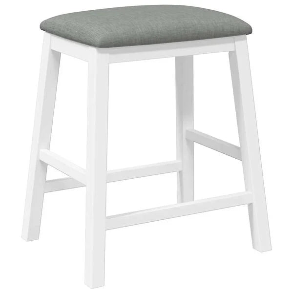 2er Set Barhocker Weiß und Grau Stoff Gummibaumholz Gepolstert