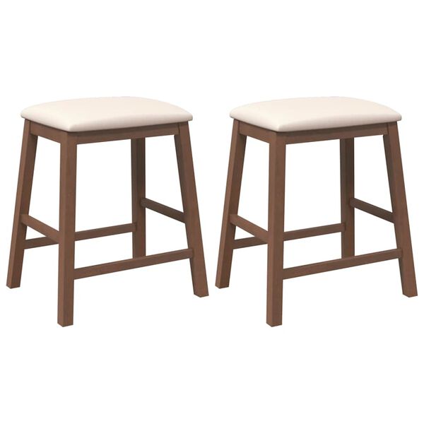 2er Set Barhocker Braun und Creme Stoff Gummibaumholz Gepolstert
