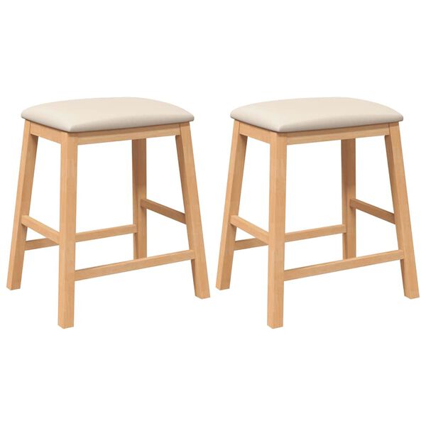 2er Set Barhocker Natur und Weiß Stoff Gummibaumholz Gepolstert