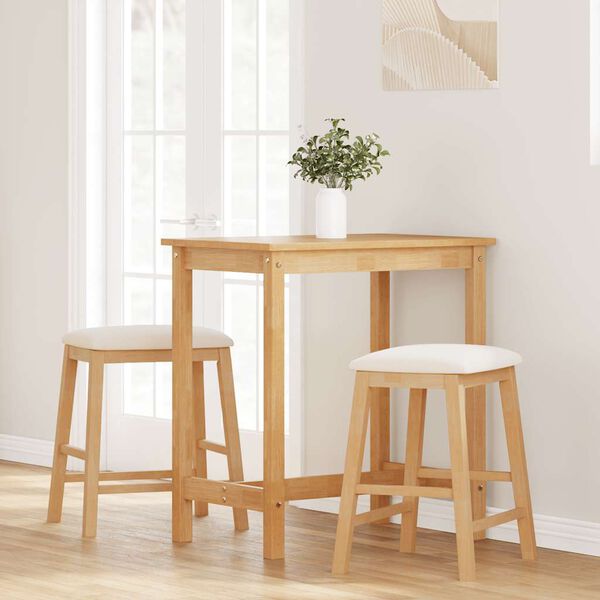 2er Set Barhocker Natur und Weiß Stoff Gummibaumholz Gepolstert