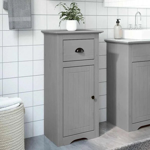 Badezimmerschrank Holz Massiv Grau mit Schublade & Tür 44 x 30 x 90 cm