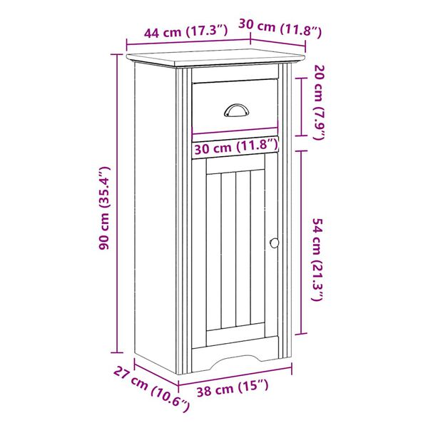 Badezimmerschrank Holz Massiv Weiß mit Schublade & Tür 44 x 30 x 90 cm