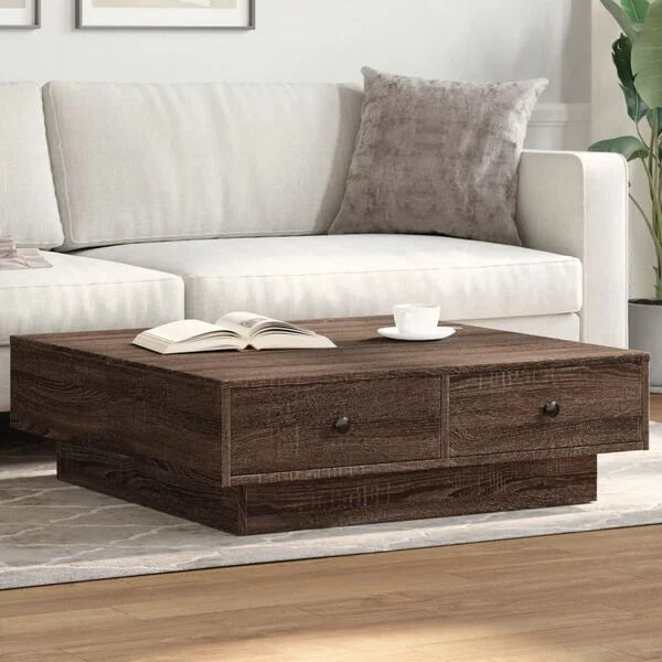 Couchtisch Braun Eiche 90x90x28 cm Holzwerkstoff mit Schublade