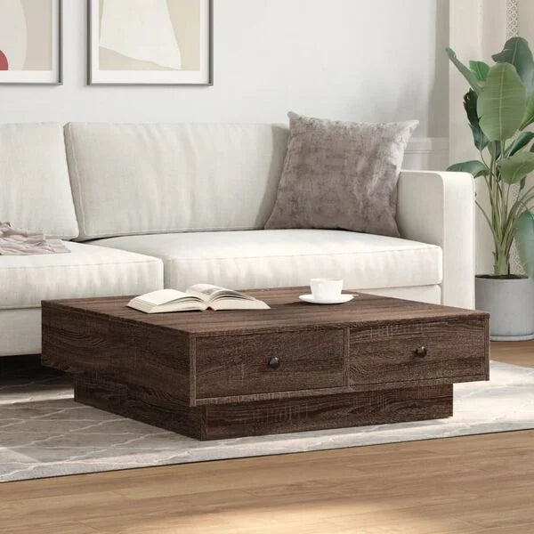 Couchtisch Braun Eiche 90x90x28 cm Holzwerkstoff mit Schublade