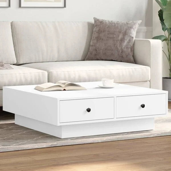 Couchtisch Weiß 90x90x28 cm Holzwerkstoff mit Schublade
