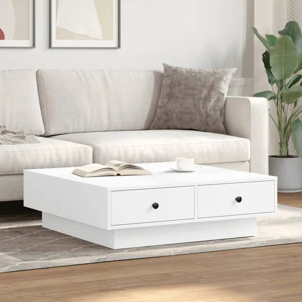 Couchtisch Weiß 90x90x28 cm Holzwerkstoff mit Schublade