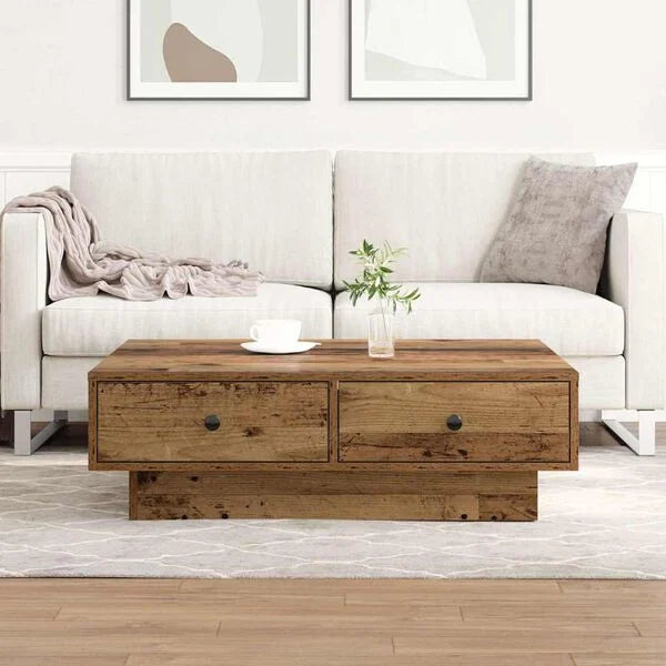 Couchtisch Altholz Braun 90x90x28 cm Holzwerkstoff mit Schublade