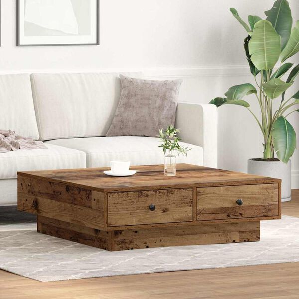 Couchtisch Altholz Braun 90x90x28 cm Holzwerkstoff mit Schublade