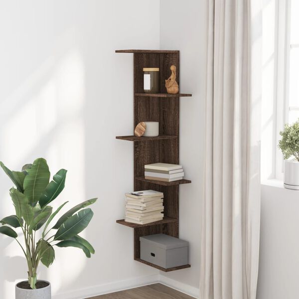 Wand-Eckregal Braun Eiche 36,5x36,5x140 cm Holzwerkstoff 5 Ablagen