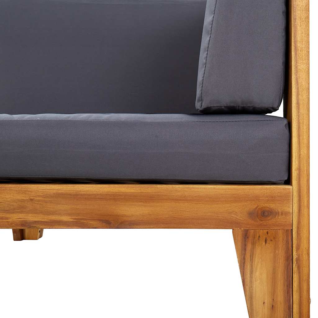 Ecksofa Lounge Holz Akazie Massiv Natur Dunkelgrau 68,5 x 68,5 x 62 cm