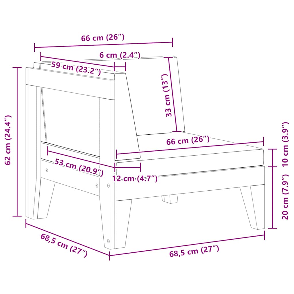 Ecksofa Lounge Holz Akazie Massiv Natur Dunkelgrau 68,5 x 68,5 x 62 cm