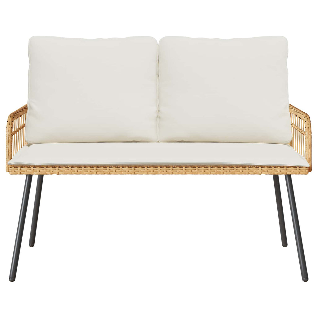 Gartenbank 2-Sitzer aus PE-Rattan mit Kissen Natur und Weiß 114 x 64 x 90 cm